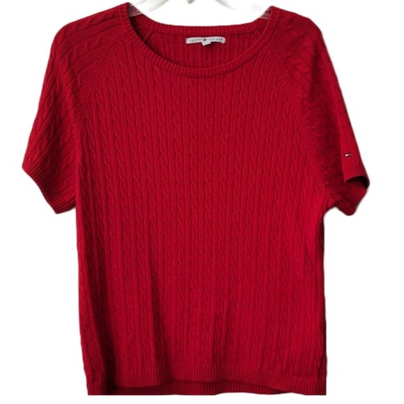 Tommy Hilfiger Sweaters - Tommy Hilfiger Vintage Red Crewneck Short Sleeve Cable Sweater